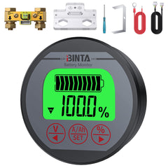 BINTA Shunt Battery Monitor front view with backlit display for quick power checks.