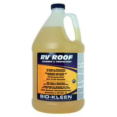 Biokleen roof care in use, applying protection on an RV roof to guard against UV exposure