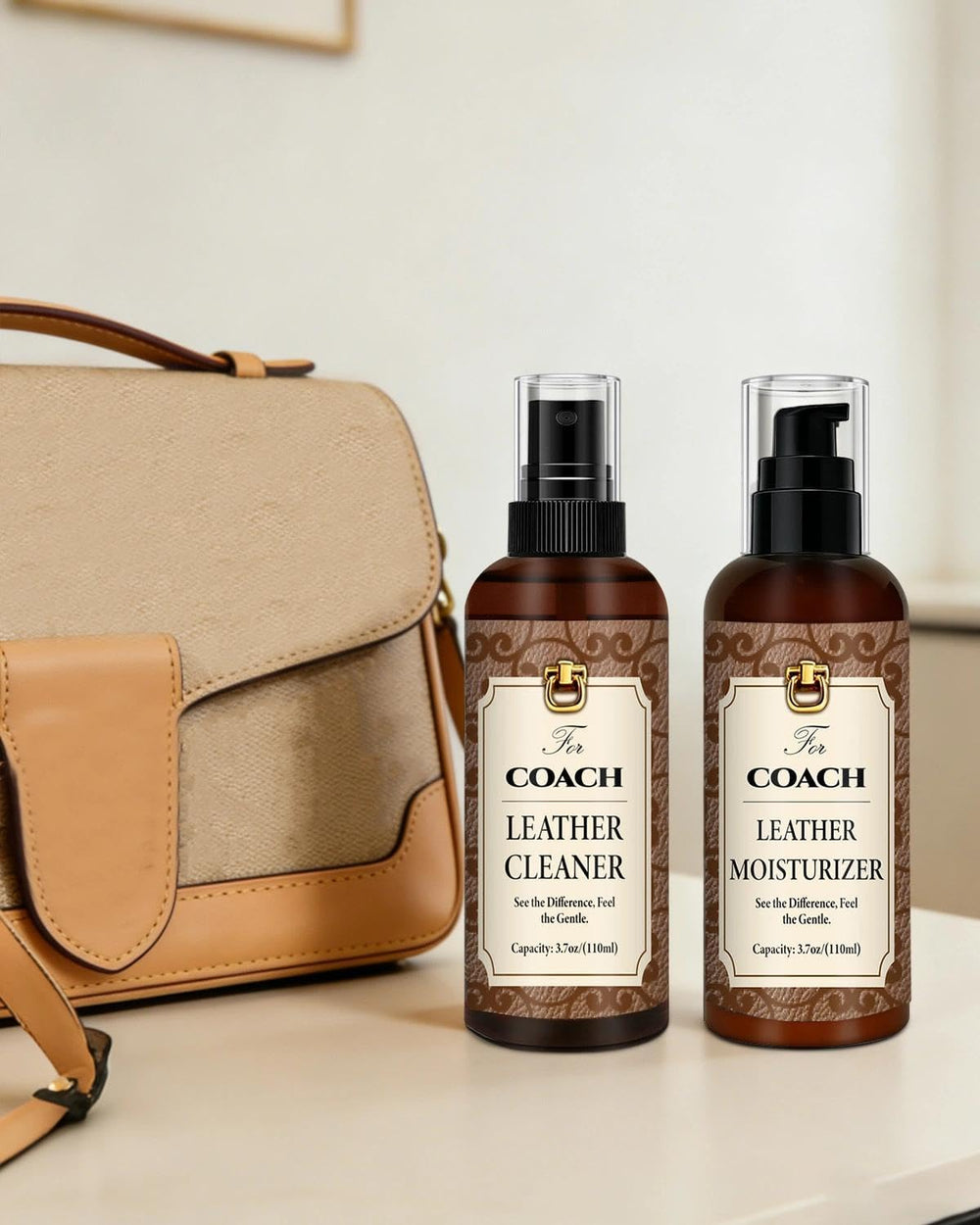 BIOOICH leather care packaging view highlights premium branding.