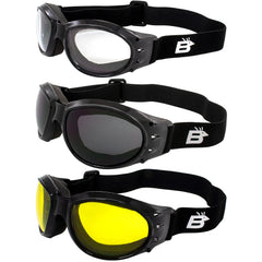 Birdz Eagle padded goggles with black frames and clear lenses for low-light clarity