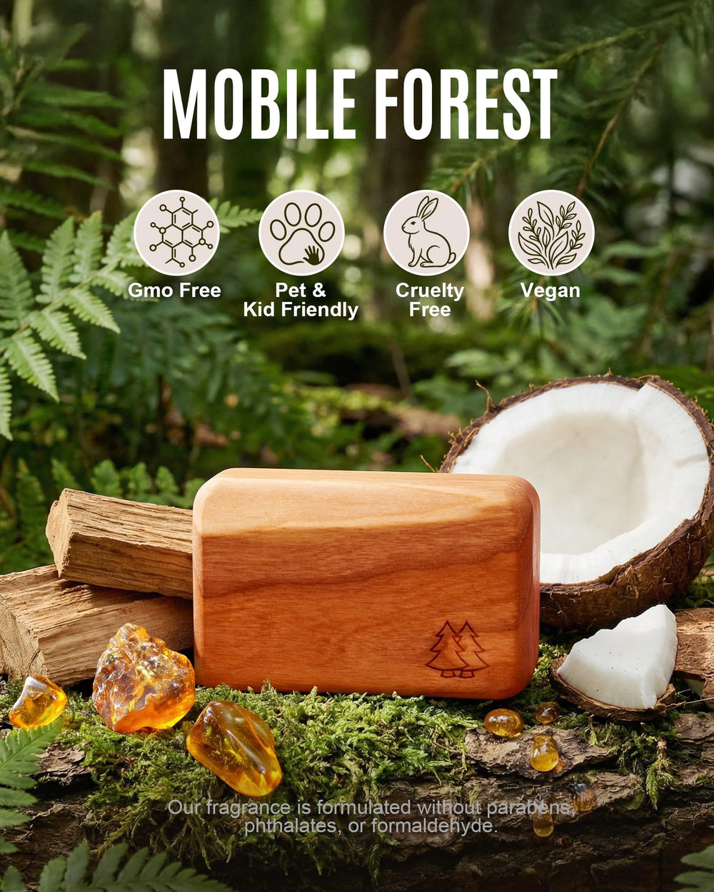 Bispoy solid wood grain close-up shows premium craftsmanship and natural scent compatibility.