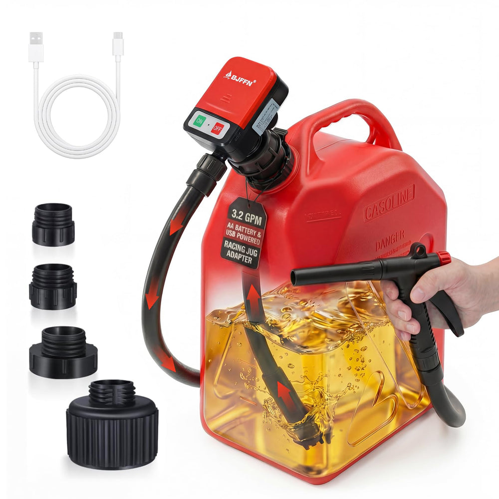 BJFFN Gas Can Fuel Pump Portable with 3.2 GPM flow for quick transfers.