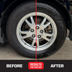 Black Magic Tire Wet Foam dirt-dissolution action on wheel sidewalls.