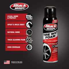 Black Magic Tire Wet Foam spray-angle demonstrates upside-down application.