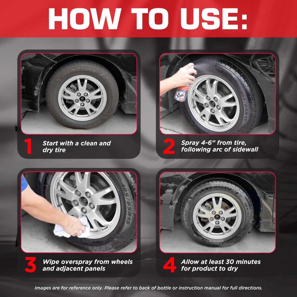 Black Magic Tire Wet Spray creates lasting glossy black tire finish.
