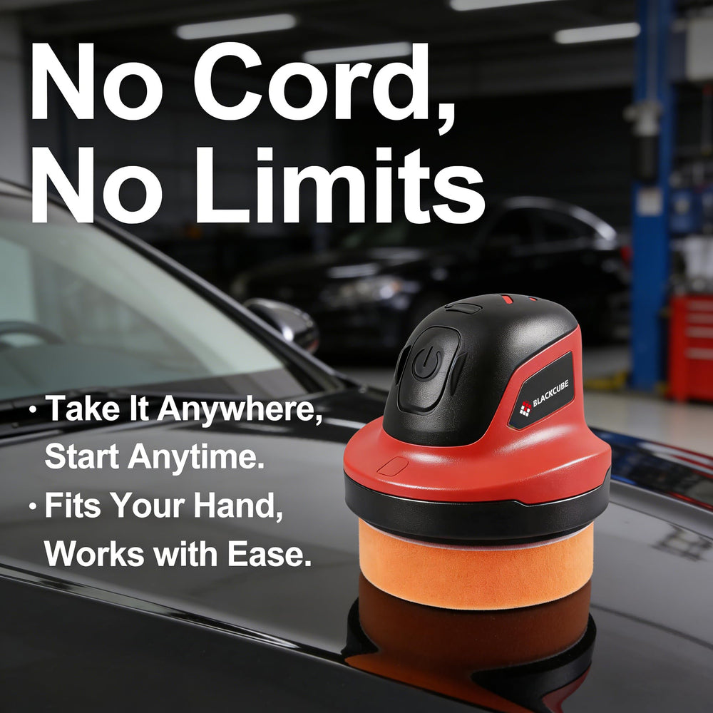 BLACKCUBE car polisher in use on car hood