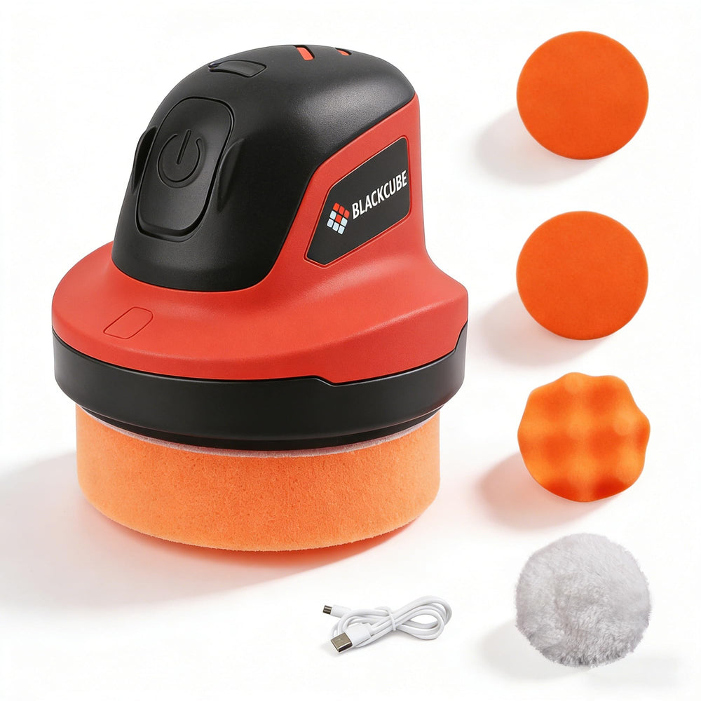 BLACKCUBE cordless car polisher front view with 230 rpm precision