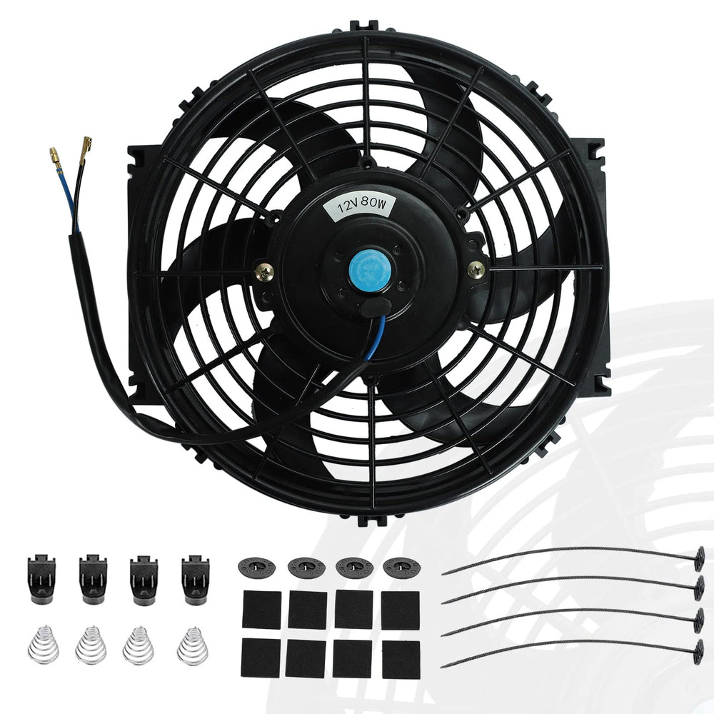 BLACKHORSE-RACING 10-inch slim fan front view enhances engine cooling with compact clearance.