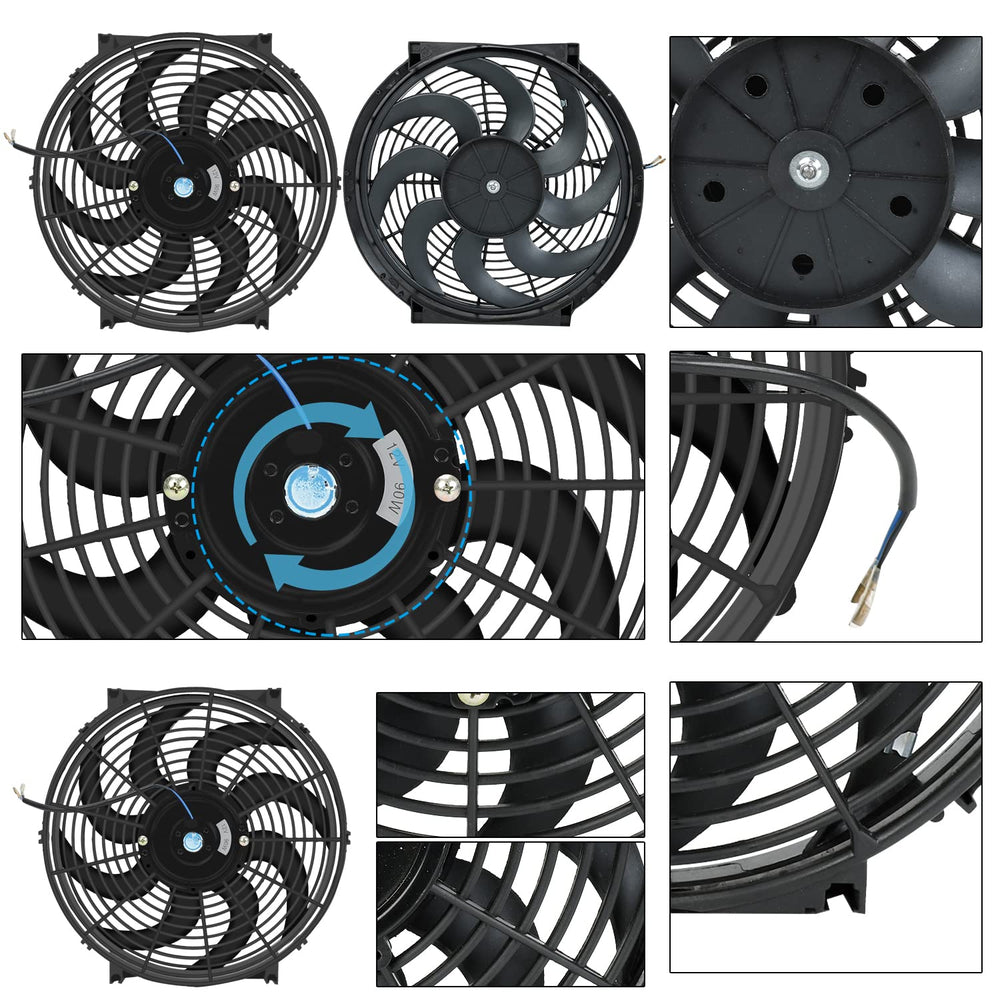 BLACKHORSE-RACING 12V 90W fan in side profile emphasizes powerful airflow.