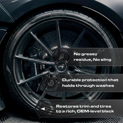 Blackline Blackout UV barrier on tires provides water-repellent protection.