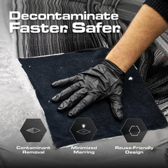 Blackline Clay Towel microfiber edge detail showing debris wipe and gentle polishing.