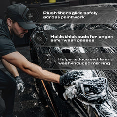 Blackline mitt traps grit within fibers to reduce friction