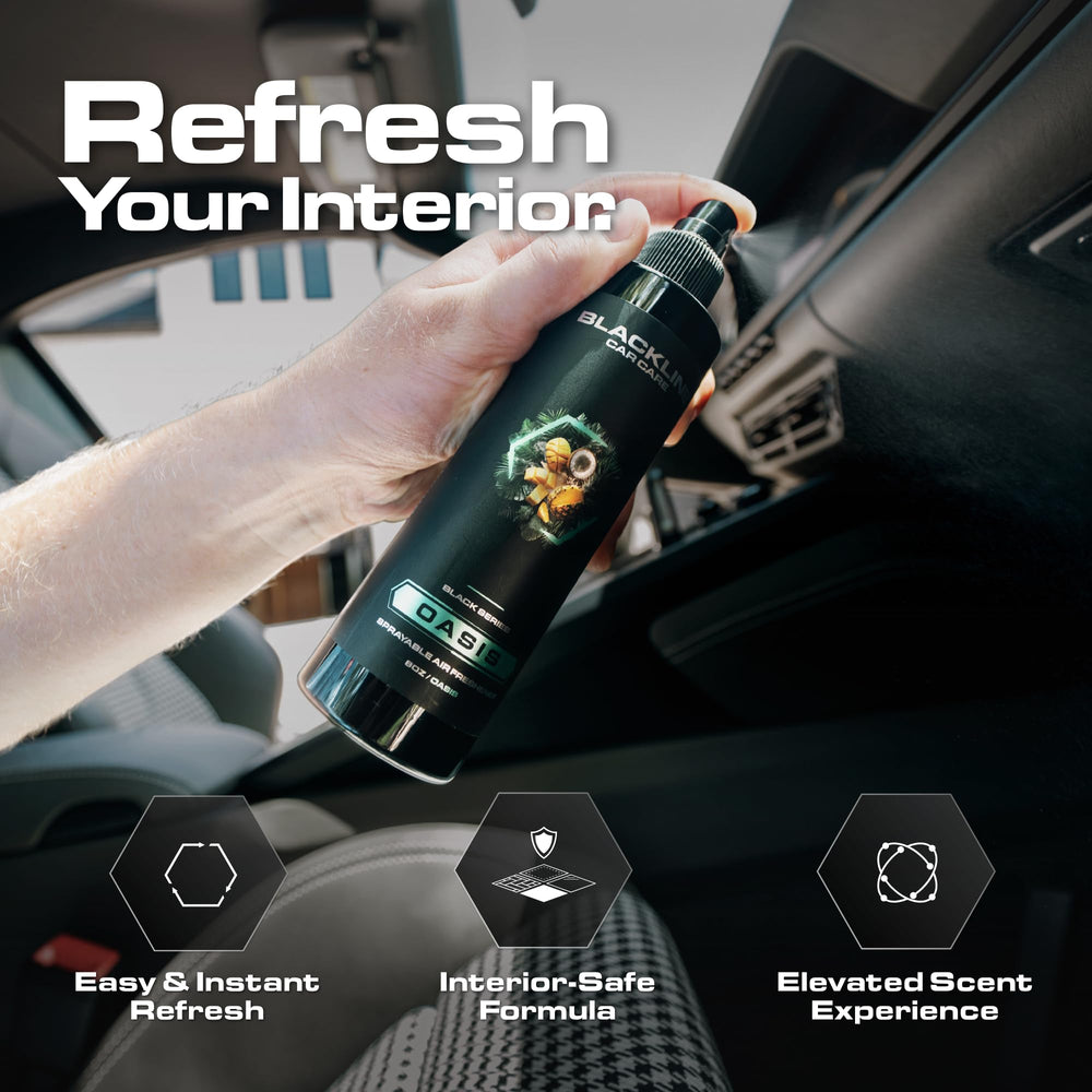 Blackline Ocean Breeze spray nozzle shows quick even fragrance distribution in a cabin