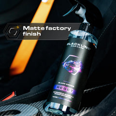 Leather seat bolsters treated with Blackline Reset to preserve texture.