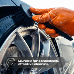 Blackline stiff bristle brush for upholstery scrubbing and fabric refresh.