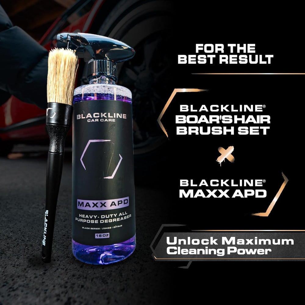 Blackline ultra-soft bristle handle brush offers comfortable grip.