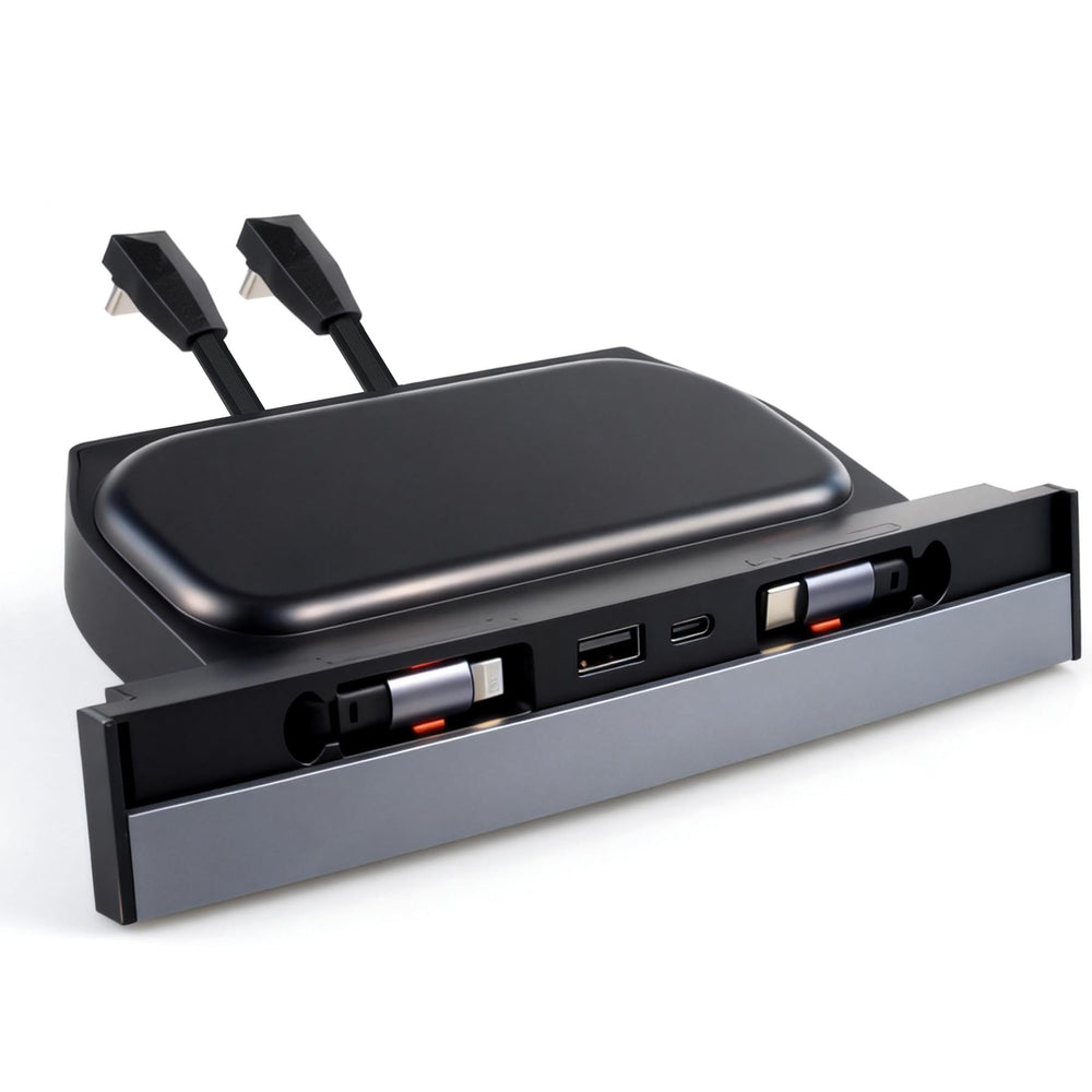 Blacloachai waterproof USB hub installed in the center console keeps ports organized and protected