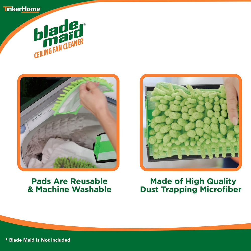 Blade Maid replacement pads attach easily to the ceiling fan cleaner tool for quick swaps.