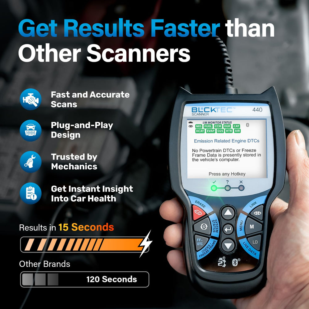 BLCKTEC 440 color screen displays clear diagnostics