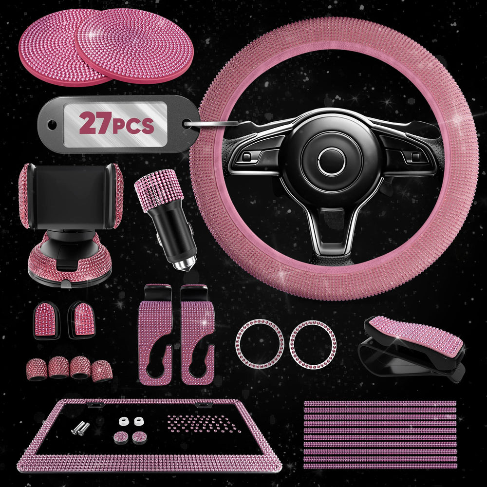 Bling Car Decor pink steering wheel accessory adds sparkle while keeping grip and control.