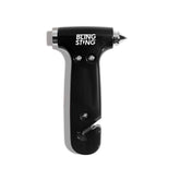 BLINGSTING Safety Hammer window breaker in action for rapid glass escape.