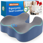BlissTrends seat cushion front view showing ergonomic shape for comfort