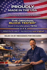 Block Tester BT-500 fluid-color-indicator shows blue-to-yellow change