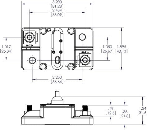 Blue Sea Systems 7189-285 side view: ignition protected breaker suited for engine rooms.