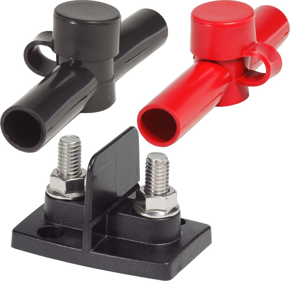 Blue Sea Systems PowerPost with red insulator ready for installation