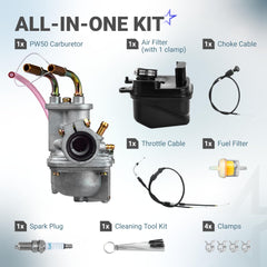 BlueStars PW50 carburetor kit side view fits Yamaha PW50 models with precision.
