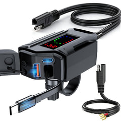 BlueFire motorcycle USB charger with 3-in-1 ports powers multiple devices on the road.