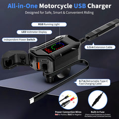 BlueFire charger shows retractable Type-C cable for flexible on-bike charging.