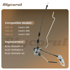 Blycorul cargo door latch with cable and rod provides secure access for Ford E-Series.