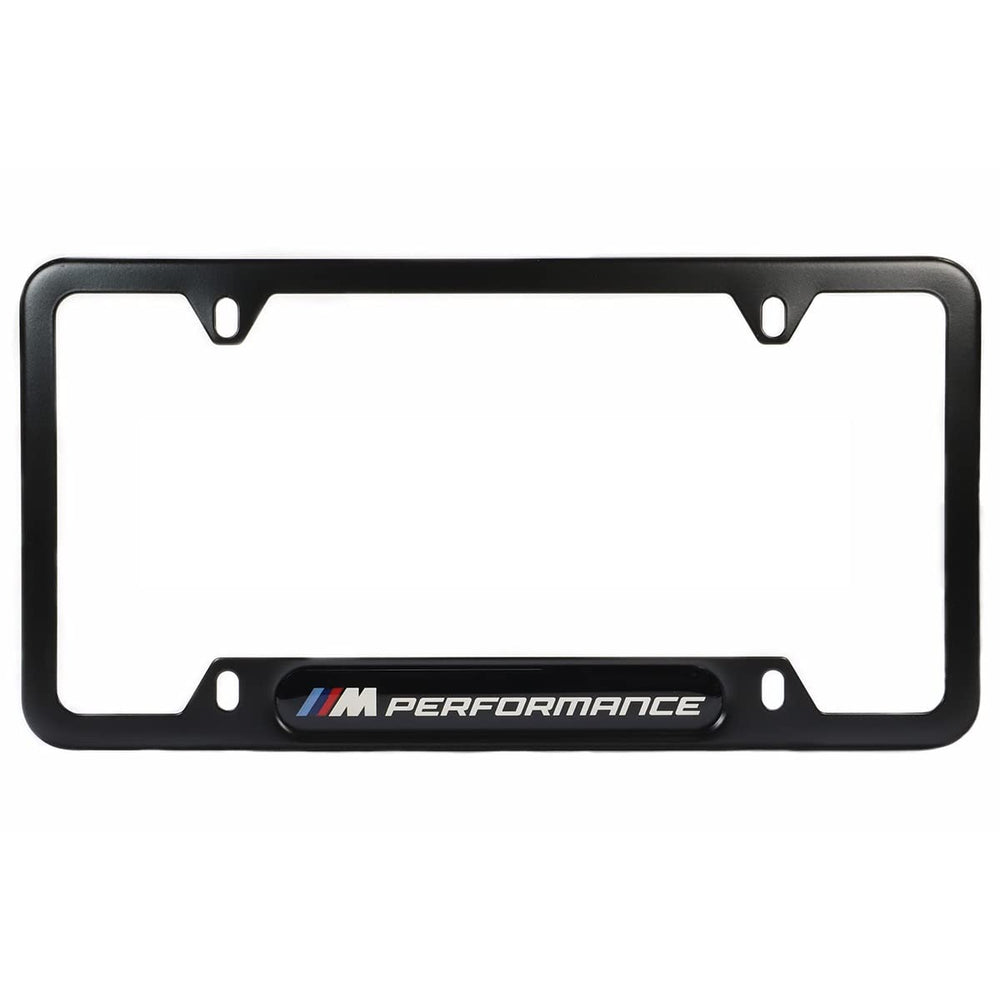 BMW M Performance license plate frame in black for sleek styling and easy mounting