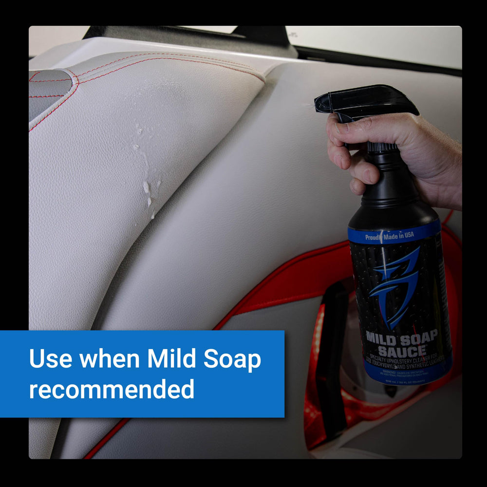 Mist-and-wipe action demonstrated on cool-touch vinyl.
