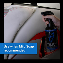 Mist-and-wipe action demonstrated on cool-touch vinyl.