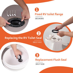 Boeemi RV toilet flange close-up of ABS housing for durable installation.