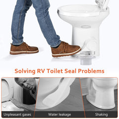 Boeemi in-use RV bathroom setup showing seal performance on the road.