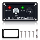 Boeray bilge pump switch panel front view showing compact marine design and fuse protection
