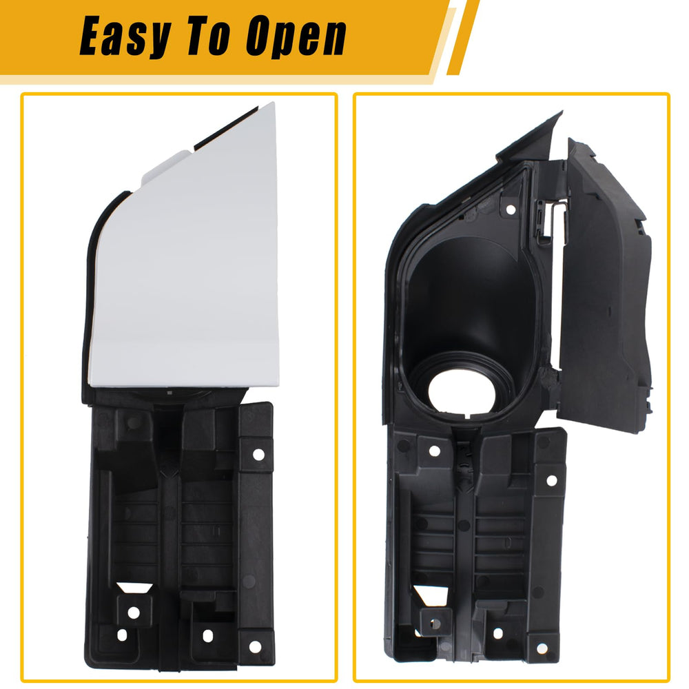 Boine fuel filler door housing kit inside demonstrates simple replacement process
