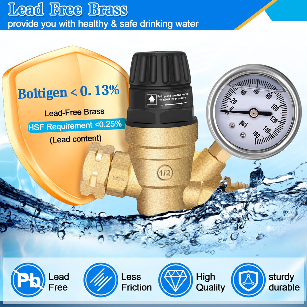 Boltigen regulator with standard 3/4-inch inlet and outlet for RV fittings