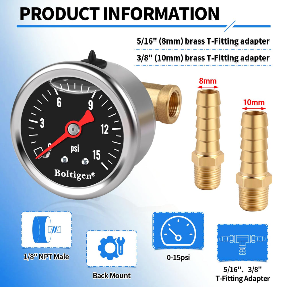 Boltigen gauge body side view highlighting durable stainless steel housing.