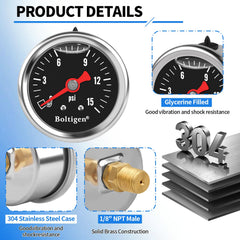 Boltigen glycerin-filled dome provides steadier readings under vibration.