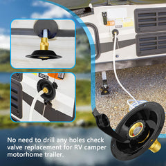 Boltigen RV inlet installation in the fresh water line simplifies camping setup.