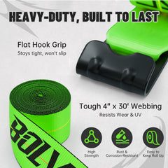 Bolvixor flatbed strap features steel flathooks for a strong, slip-free hold.