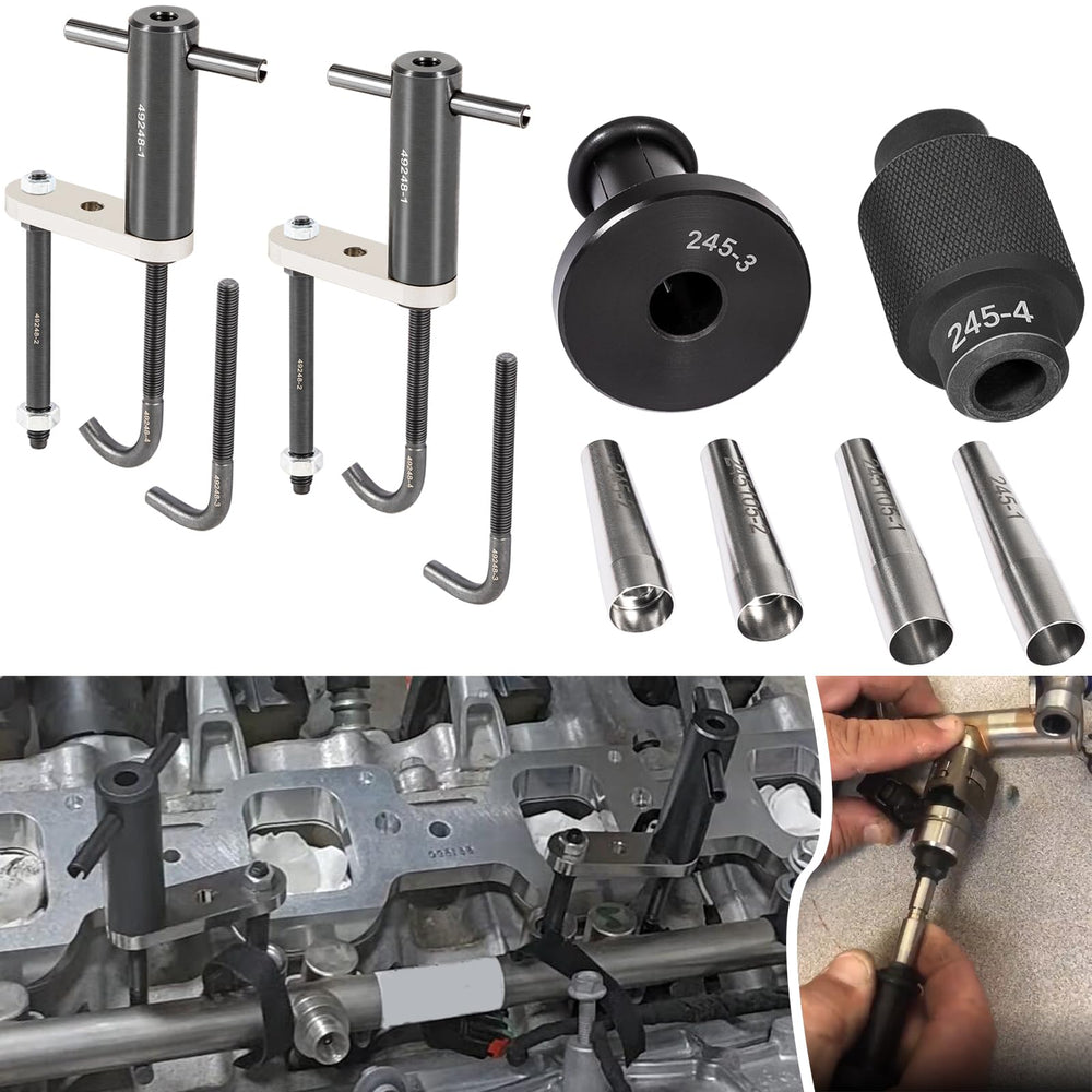 Bonbo 6706 injector rail remover in use on a GM engine for precise rail extraction