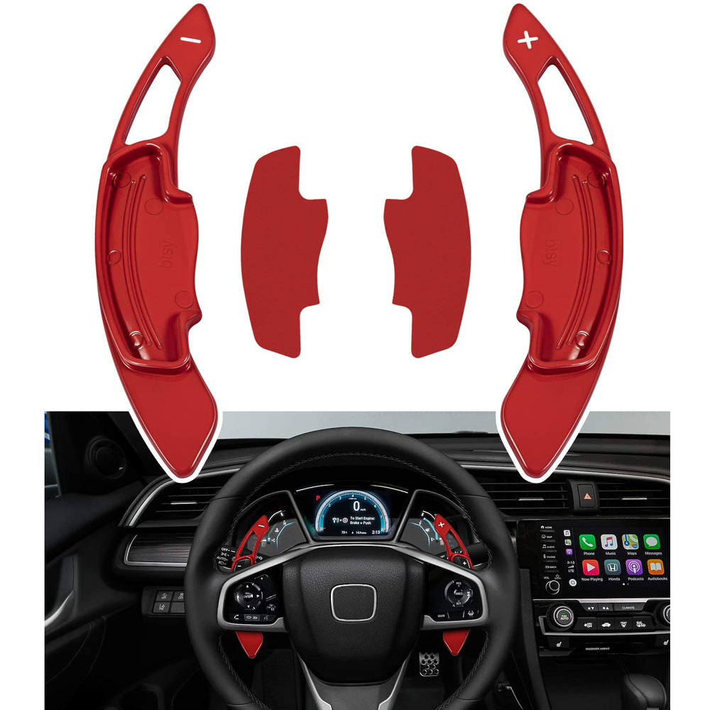 Bonbo red aluminum paddle extension cover on steering wheel adds sporty interior style.