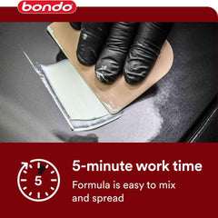 Bondo Glazing & Spot Putty applying on fiberglass highlights versatile repair on panels.