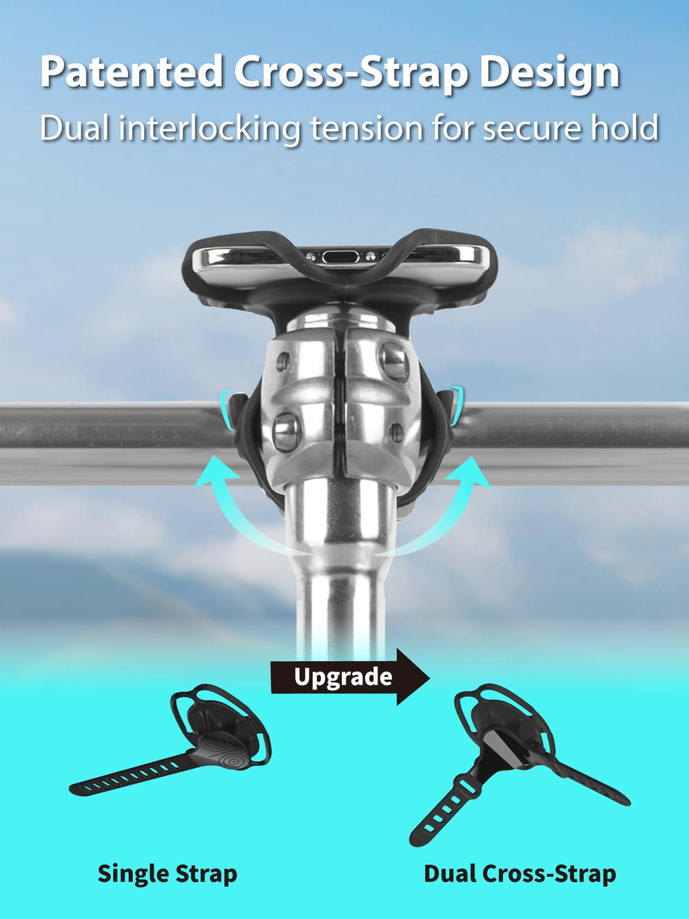 Bone Bike Tie 6 Pro dual cross-strap securing the phone on the stem