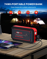 BOOKOO H9 jump starter cables connected demonstrates fast, safe starts.